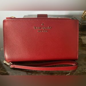 NWT KATE SPADE Phone wallet wristlet Red Saffiano Leather
